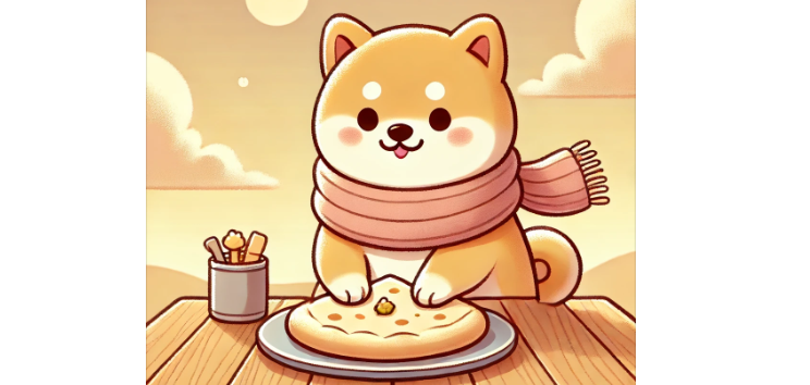 柴犬がナンを食べているイラストです