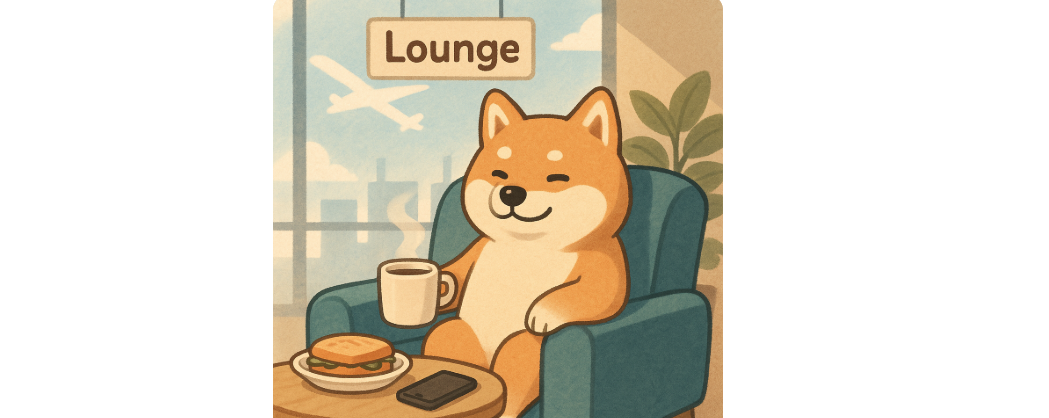 柴犬がラウンジでくつろいでいるイラストです