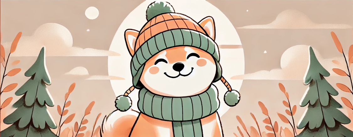 帽子をかぶって笑顔の柴犬のイラスト